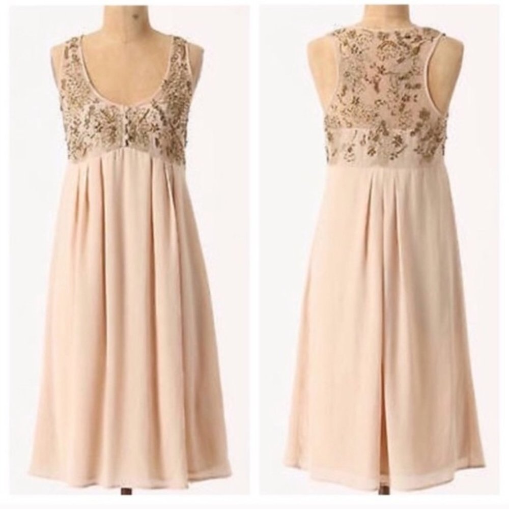 Anthropologie Nude & Metallic Babydoll Dress Sz: 4